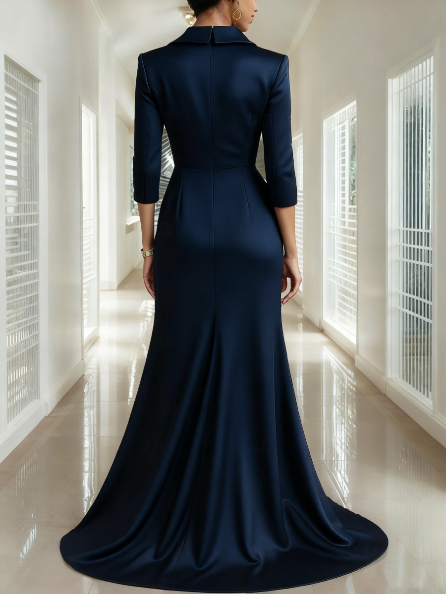 Trumpet/Mermaid 3/4 Sleeves V-Neck Mother of the Bride Dresses Floor-Length