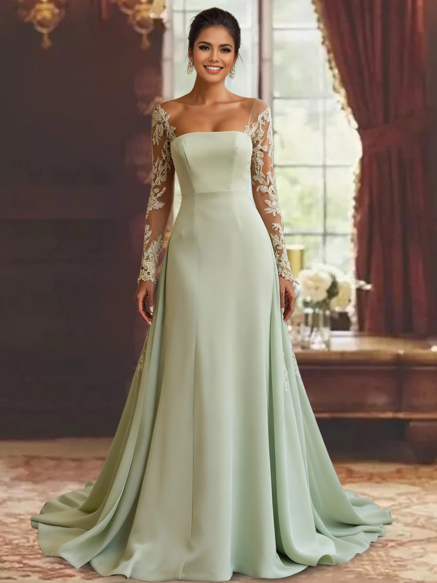 Sheath/Column Long Sleeves Floor-Length Mother of the Bride Dresses Lace Appliques