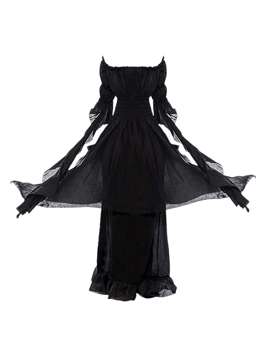 A-Line/Princess Scoop 3/4 Sleeves Vintage Costume Dresses with Ruffles & Ruches