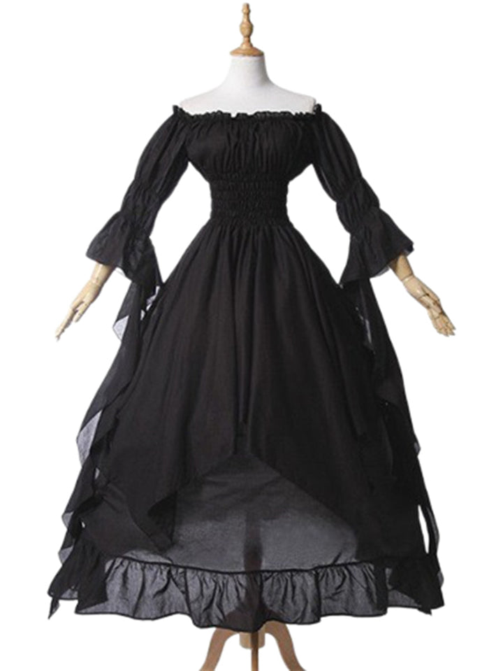 A-Line/Princess Scoop 3/4 Sleeves Vintage Costume Dresses with Ruffles & Ruches