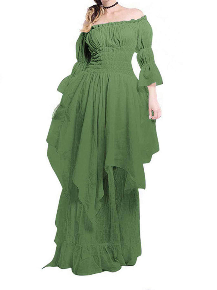 A-Line/Princess Scoop 3/4 Sleeves Vintage Costume Dresses with Ruffles & Ruches