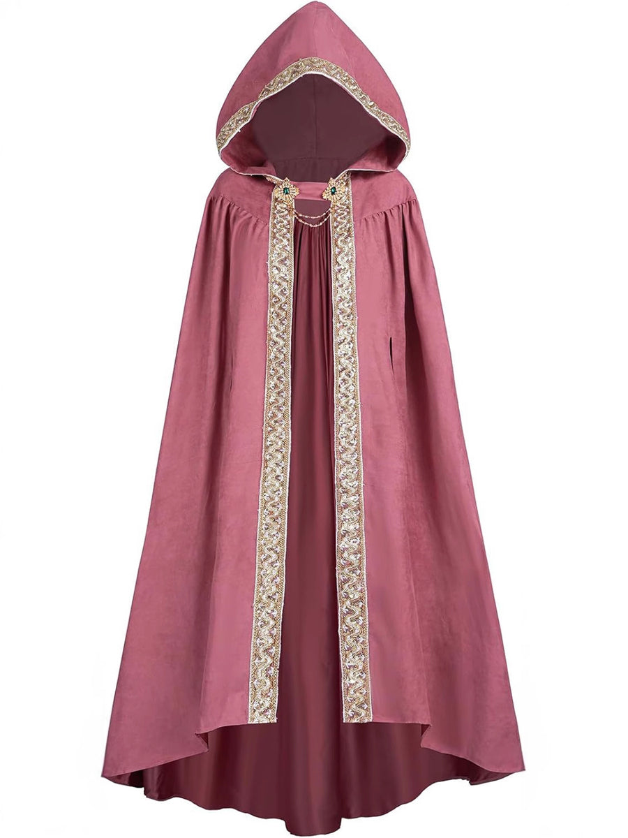 Luxurious Medieval Vintage Costume Cloak with Rhinestones & Lace Trims