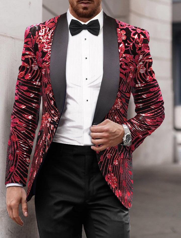 Gold Red Green Men's Tailored Fit Single Breasted One-button Sequins Party Jacket