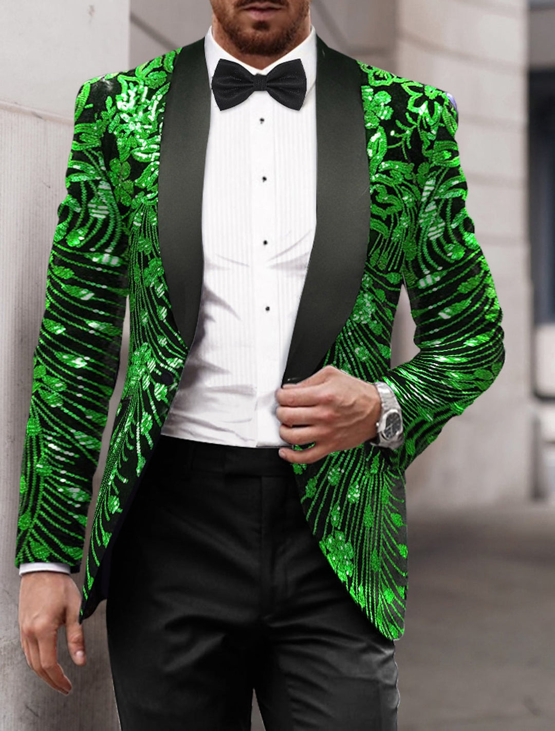 Gold Red Green Men's Tailored Fit Single Breasted One-button Sequins Party Jacket