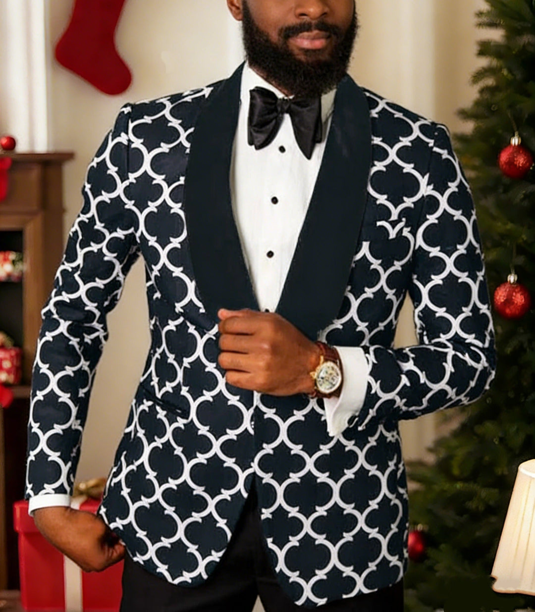 Men's Tailored Fit Checkered Single Breasted One-button Fashion Party Jacket