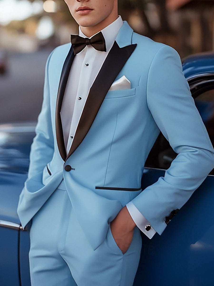 Sky Blue Men's Single Breasted One-Button Standard Fit Beach Wedding Prom Suits
