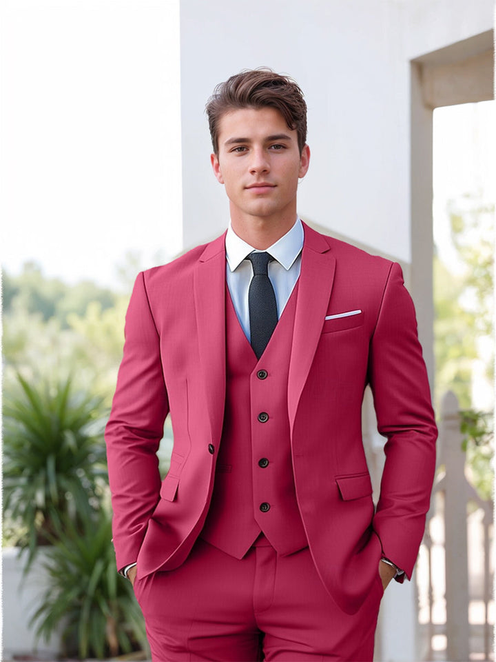 Fuchsia Men's Single Breasted Two-Buttons Standard Fit Solid Color Beach Wedding Prom Party Suits