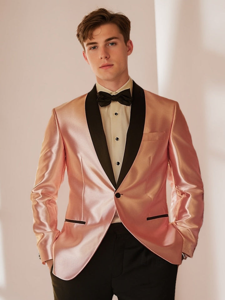 Men's Pink & Black Single Breasted One-button Shawl Lapel Wedding Prom Party Suits