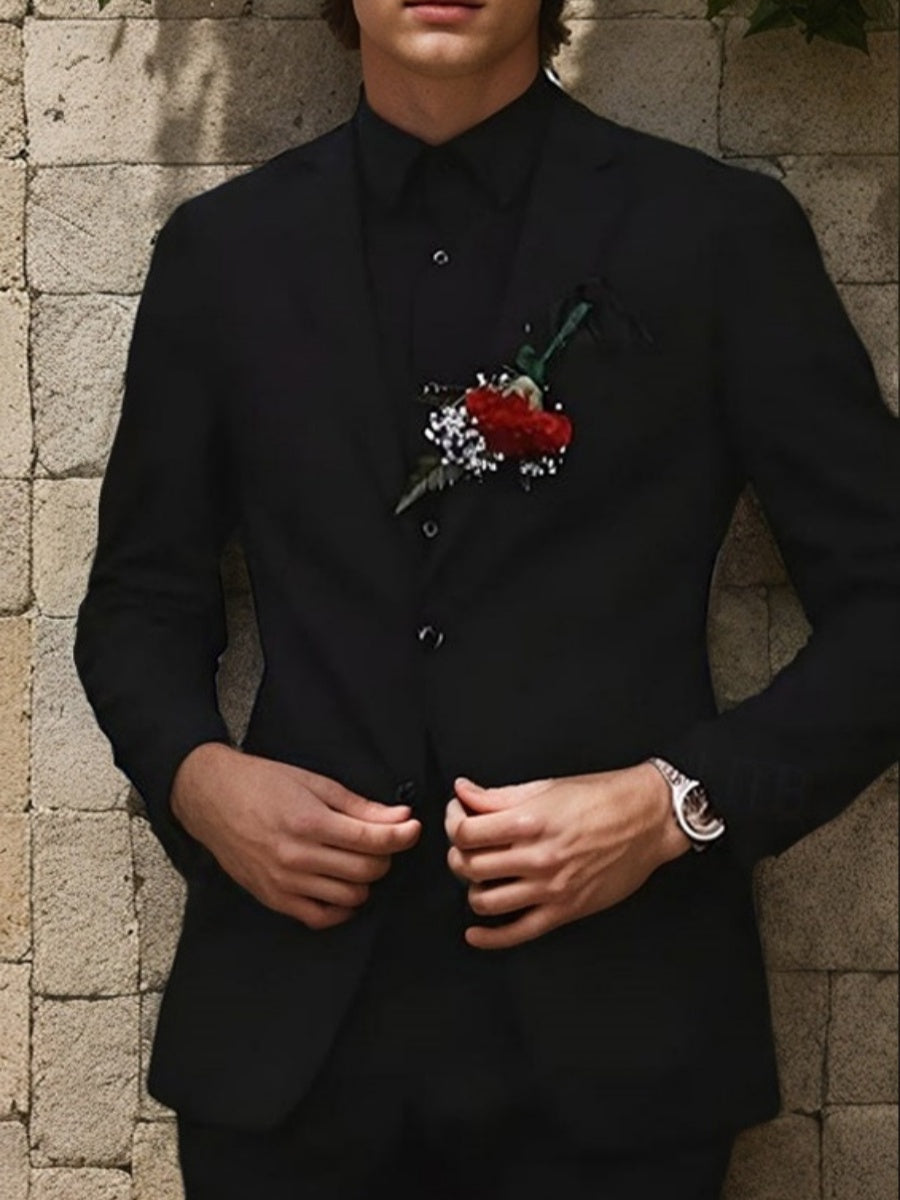 Men's Black Single Breasted Two-buttons Notched Lapel Wedding Prom Party Suits