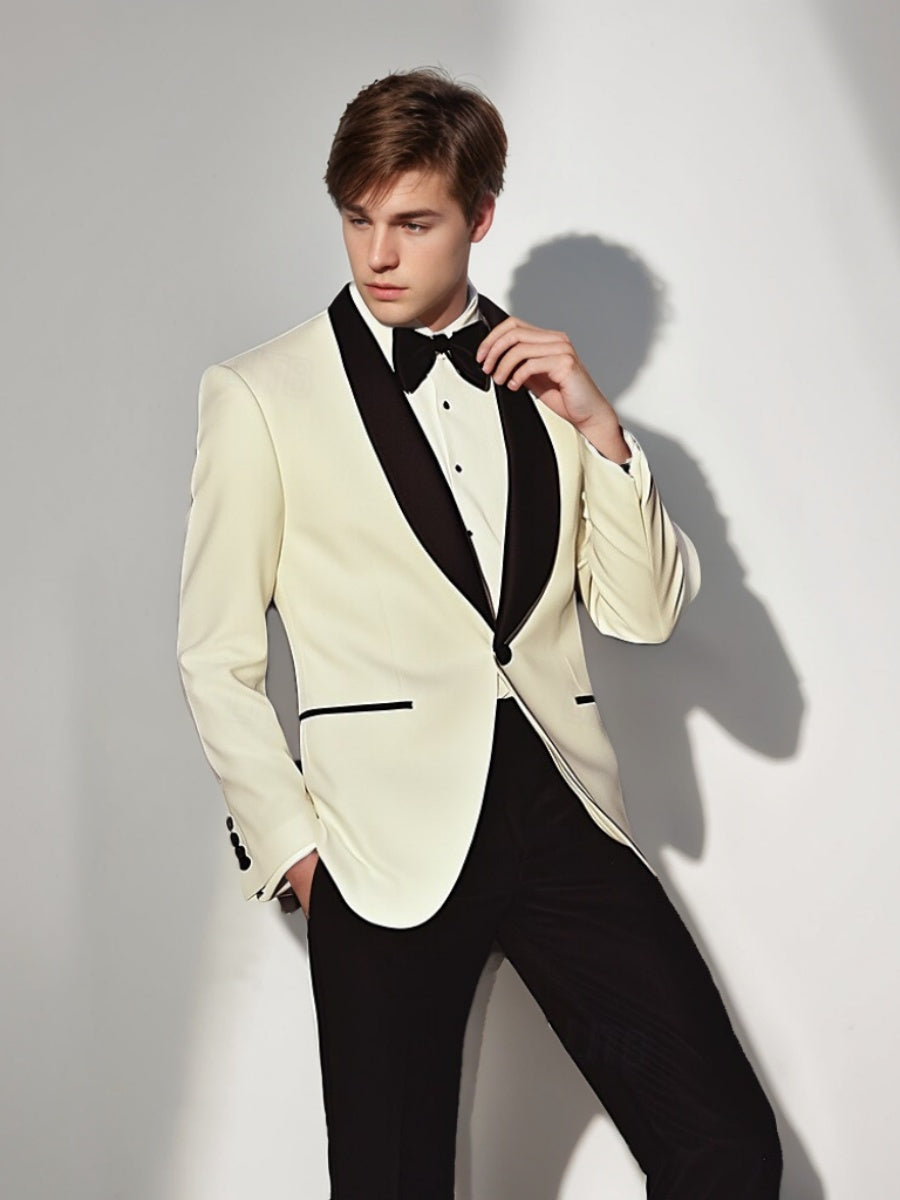 Men's Black & White Single Breasted One-button Shawl Lapel Formal Prom Party Suits
