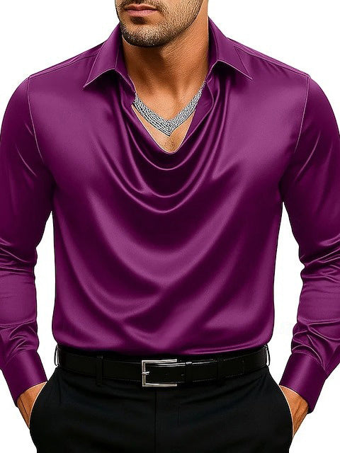 Men's Fashion Long Sleeves Lapel Ruched Casual Shirt