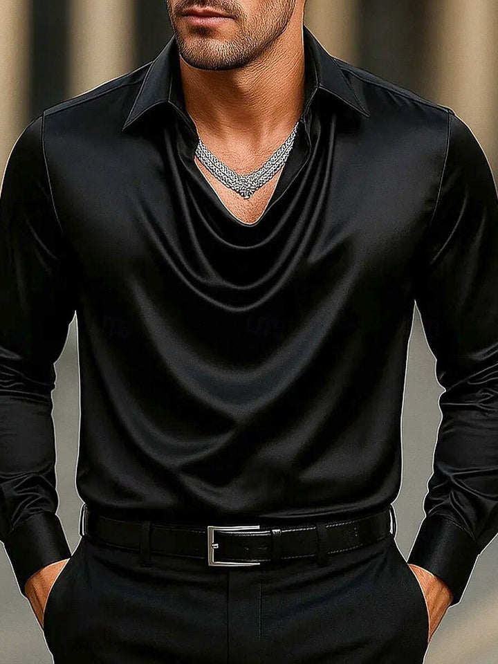 Men's Fashion Long Sleeves Lapel Ruched Casual Shirt