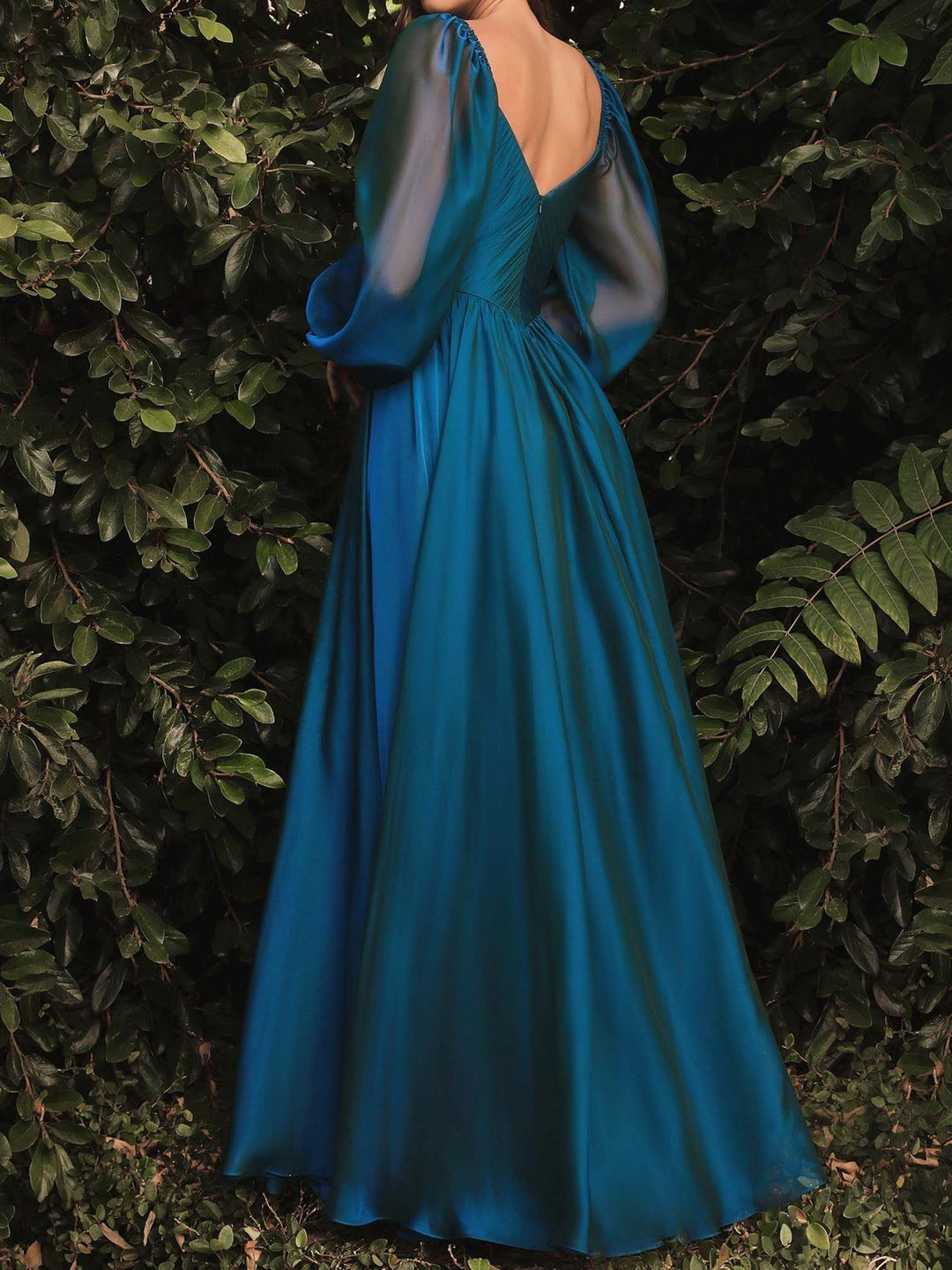 A-Line/Princess V-Neck Evening Dresses Long Sleeves Floor-length With Ruffles