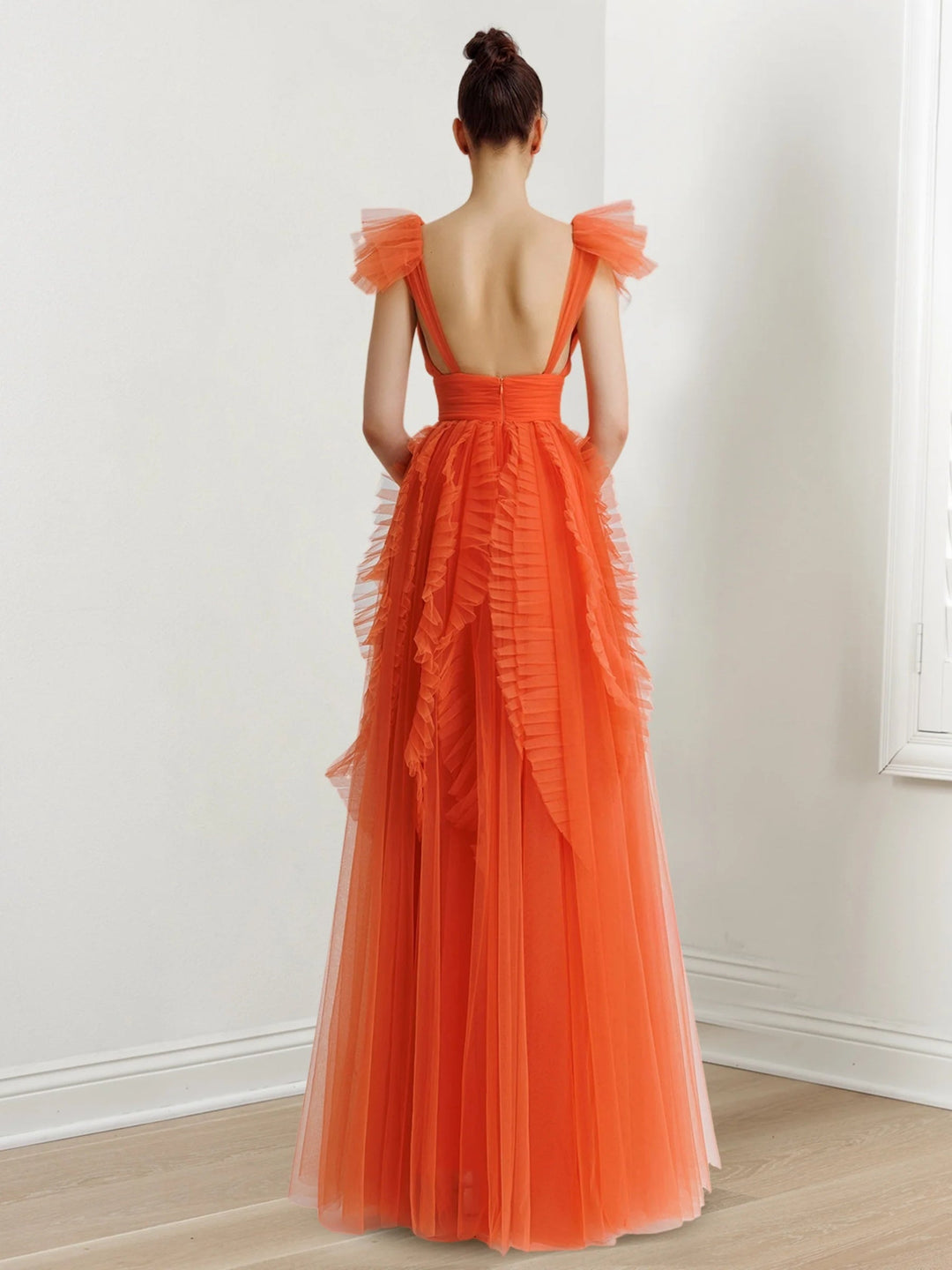 A-Line/Princess V-Neck Sleeveless Floor-length Long Formal Dresses Whit Ruffled