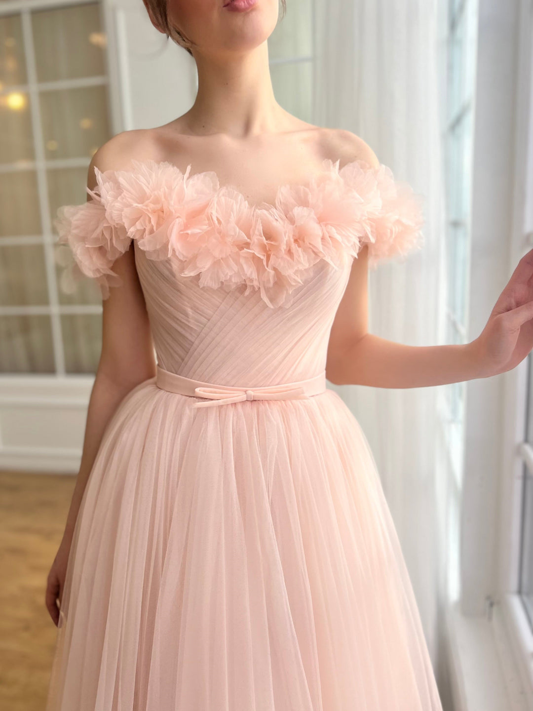 A-Line/Princess Sweetheart Off-the-Shoulder Ankle-Length Prom Dress with Embroidered Flowers
