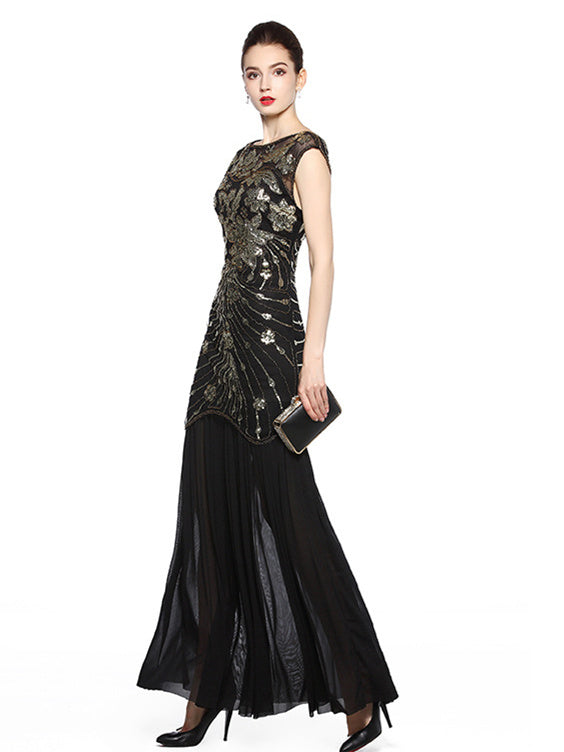 1920s Column/Sheath Jewel Neck Sequins Ankle-Length Vintage Party Dresses