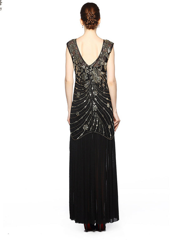 1920s Column/Sheath Jewel Neck Sequins Ankle-Length Vintage Party Dresses