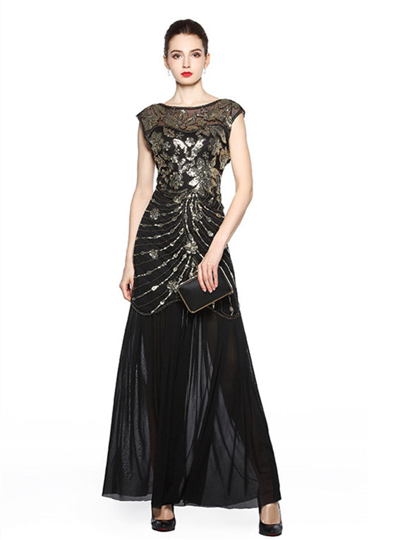 1920s Column/Sheath Jewel Neck Sequins Ankle-Length Vintage Party Dresses