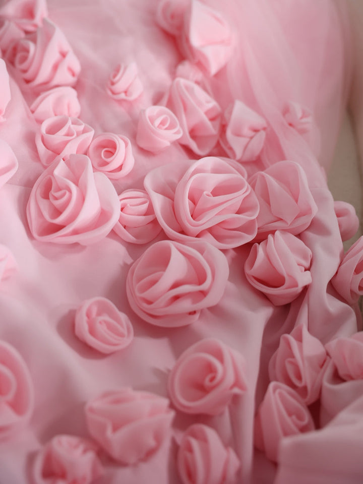 Trumpet/Mermaid Strapless Sleeveless Tulle Formal Dresses with High Split & 3D Flower