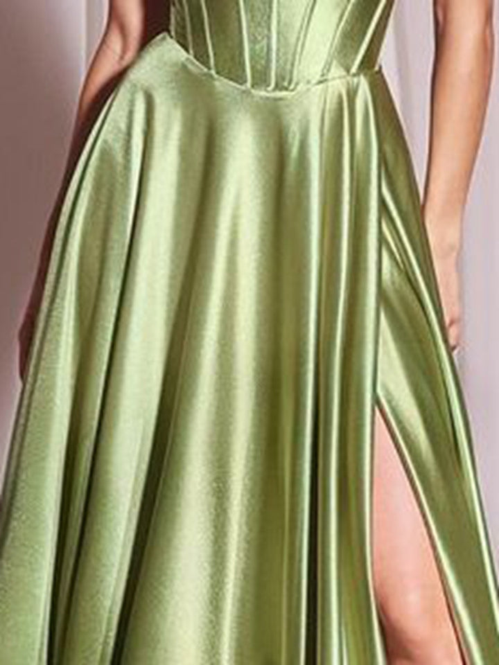 A-Line/Princess Strapless Sweetheart Sleeveless Formal Dresses with Ruffle & Split Front