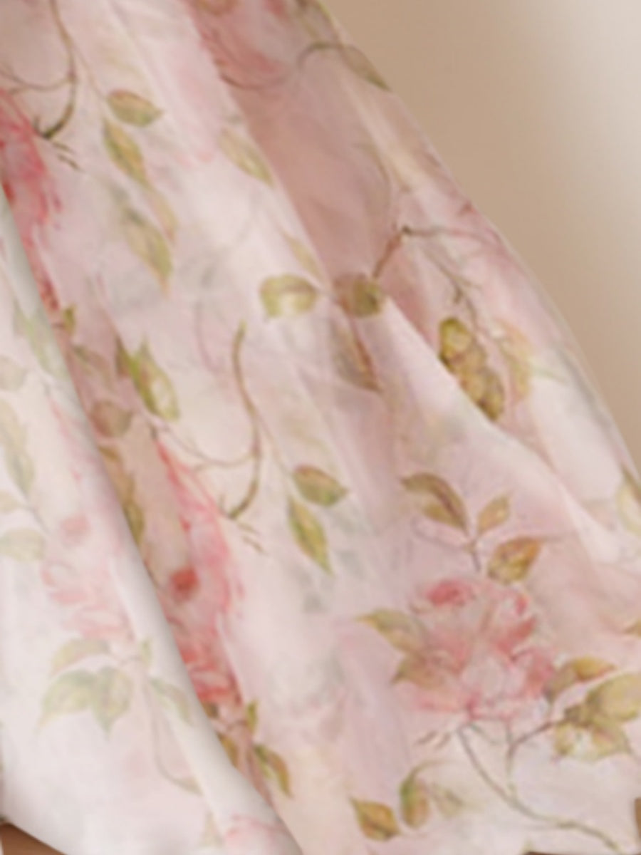 A-Line/Princess Off-the-shoulder Floor-length Printed Floral Formal Dresses with Slit