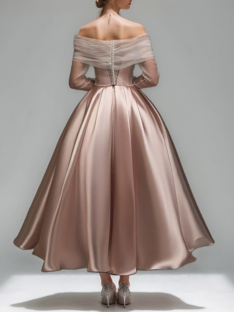 A-Line/Princess Off-the-Shoulder Sleeveless Ankle-Length Cocktail Dresses with Lace-up & Detachable Shawl