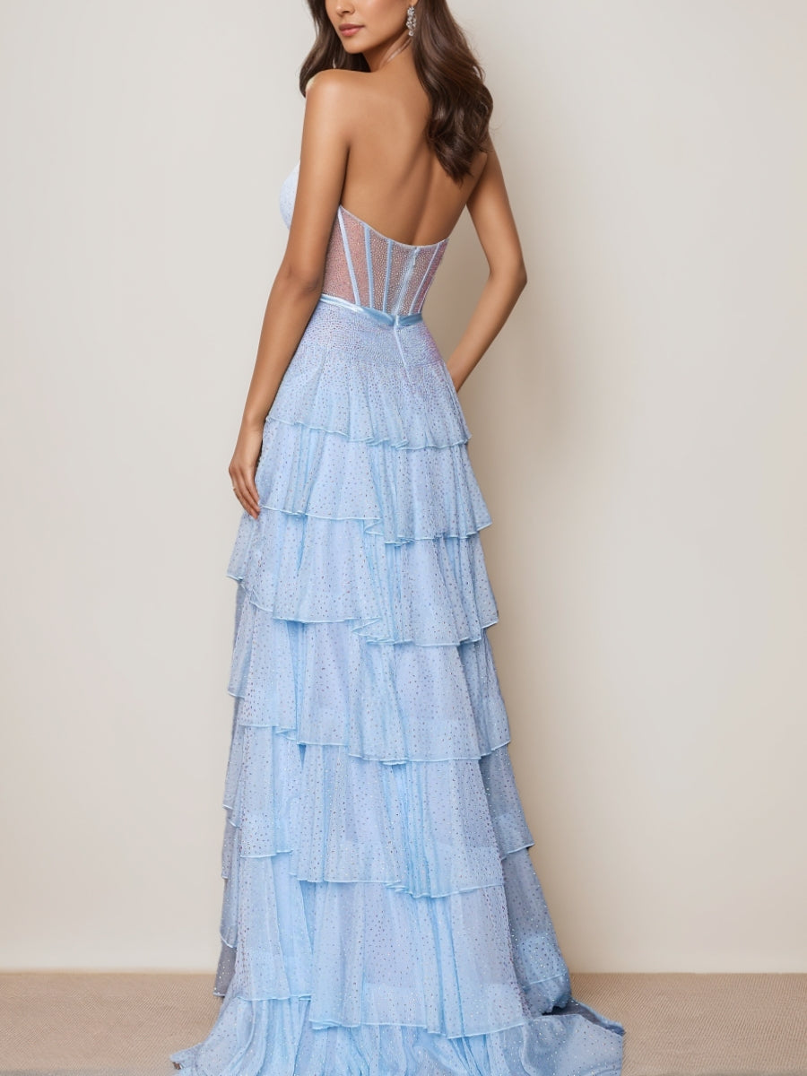 A-Line/Princess Strapless Tulle Formal Dresses with Bowknot Floor-Length