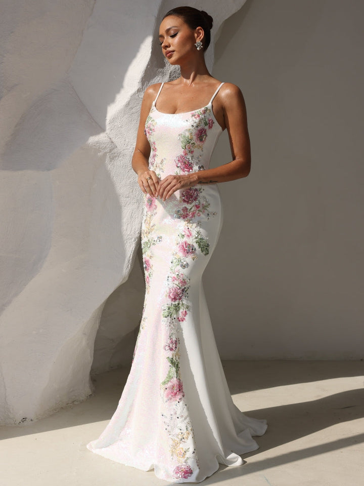 Trumpet/Mermaid Spaghetti Straps Formal Dresses Floral Sequins Floor-Length