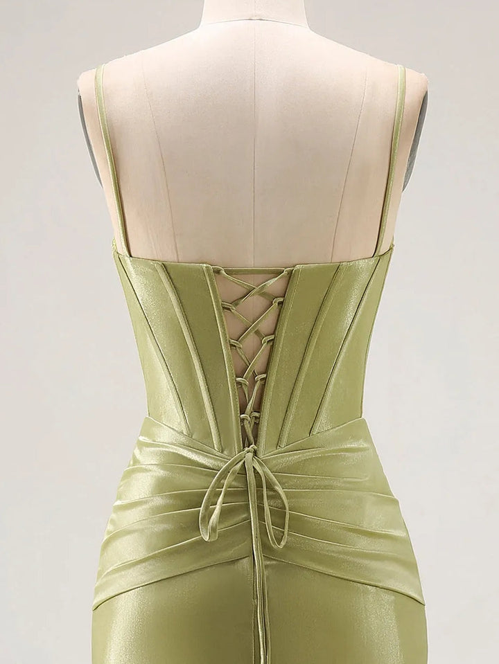 Trumpet/Mermaid Spaghetti Straps Silk Satin Formal Dresses Beading Floor-Length Sleeveless Formal Dress