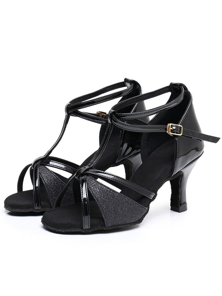 Women's Dancewear Shoes  Rhinestone Sparkling Glitter Buckle High Heel Peep Toe Latin Shoes