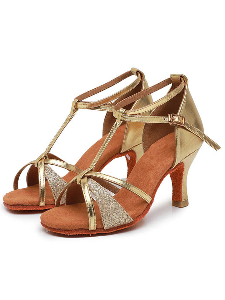 Women's Dancewear Shoes  Rhinestone Sparkling Glitter Buckle High Heel Peep Toe Latin Shoes