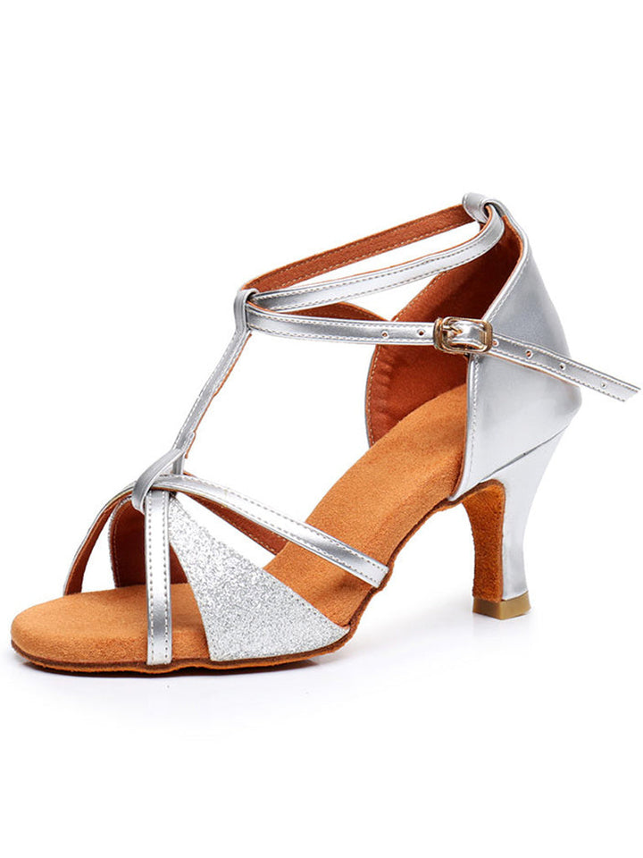 Women's Dancewear Shoes  Rhinestone Sparkling Glitter Buckle High Heel Peep Toe Latin Shoes