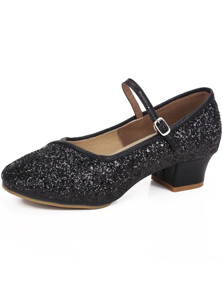 Women's Dancewear Shoes  Block Heel Round Toe Glitter Ballroom Dance Shoes