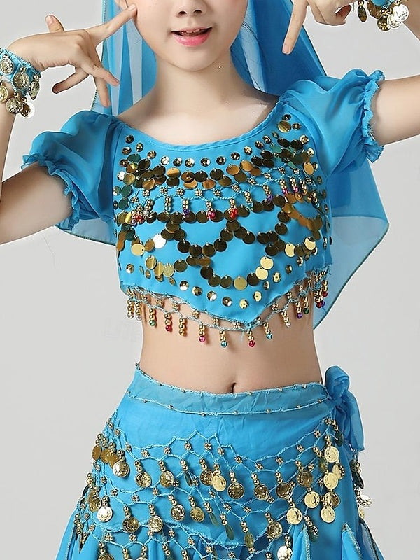 Belly Dance Kids' Dancewear Top Short Sleeves Girls' Performance With Paillette & Splicing & Pure Color