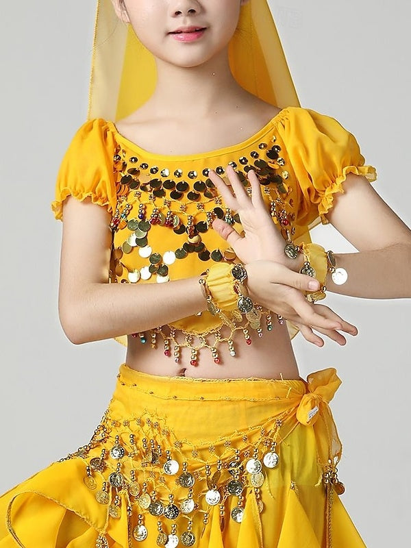 Belly Dance Kids' Dancewear Top Short Sleeves Girls' Performance With Paillette & Splicing & Pure Color