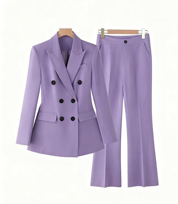 Women's Purple Peak Laple Satin Double Breasted 2 Pieces Suits