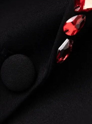 Women's Peaked Lapel Single Breasted One-button Long Sleeves Blazer with Red Rhinestones