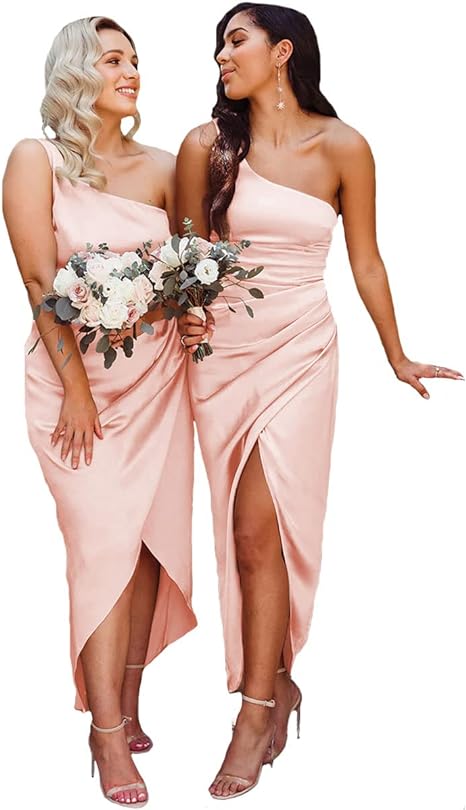 Sheath/Column High Low One Shoulder Sleeveless Ankle-Length Bridesmaid Dresses