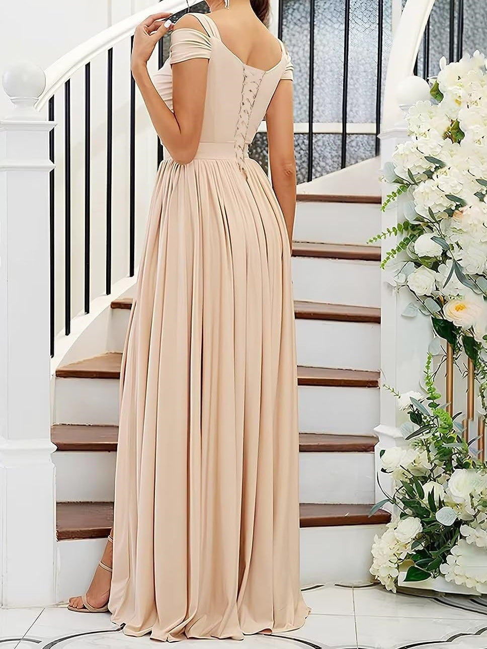 A-Line/Princess Off-the-Shoulder Floor-Length Bridesmaid Dresses with Slit