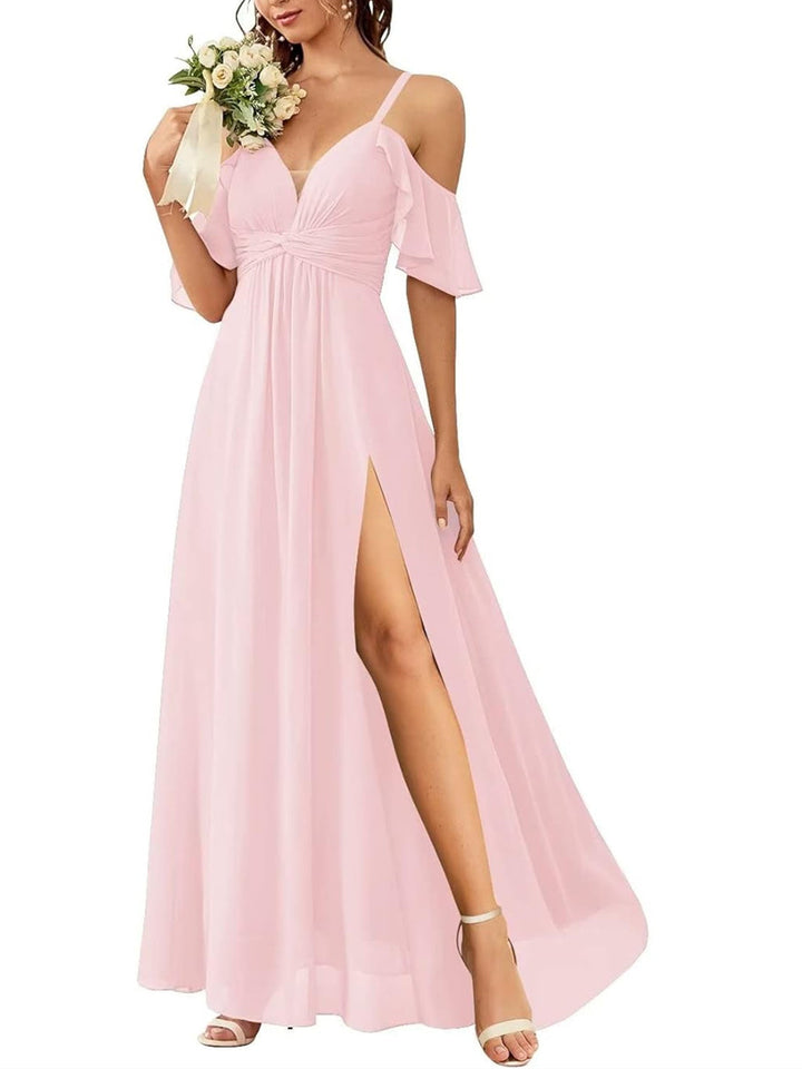 A-Line/Princess Off-the-Shoulder Floor-Length Bridesmaid Dresses with Pockets