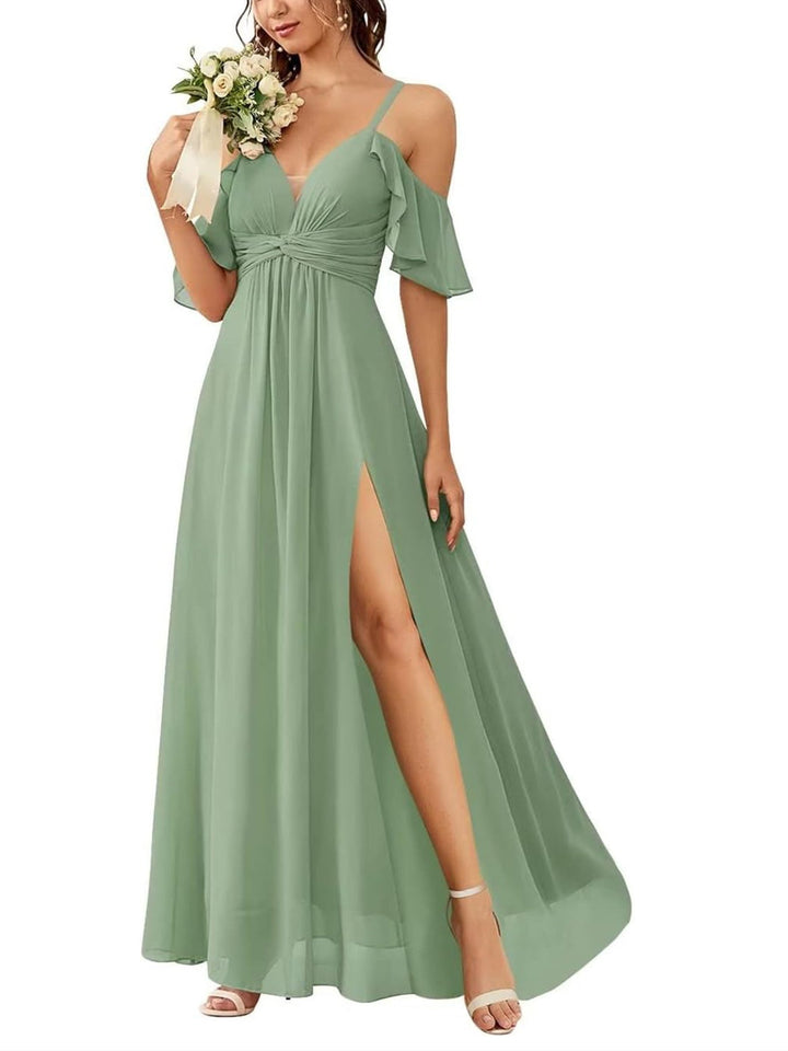 A-Line/Princess Off-the-Shoulder Floor-Length Bridesmaid Dresses with Pockets