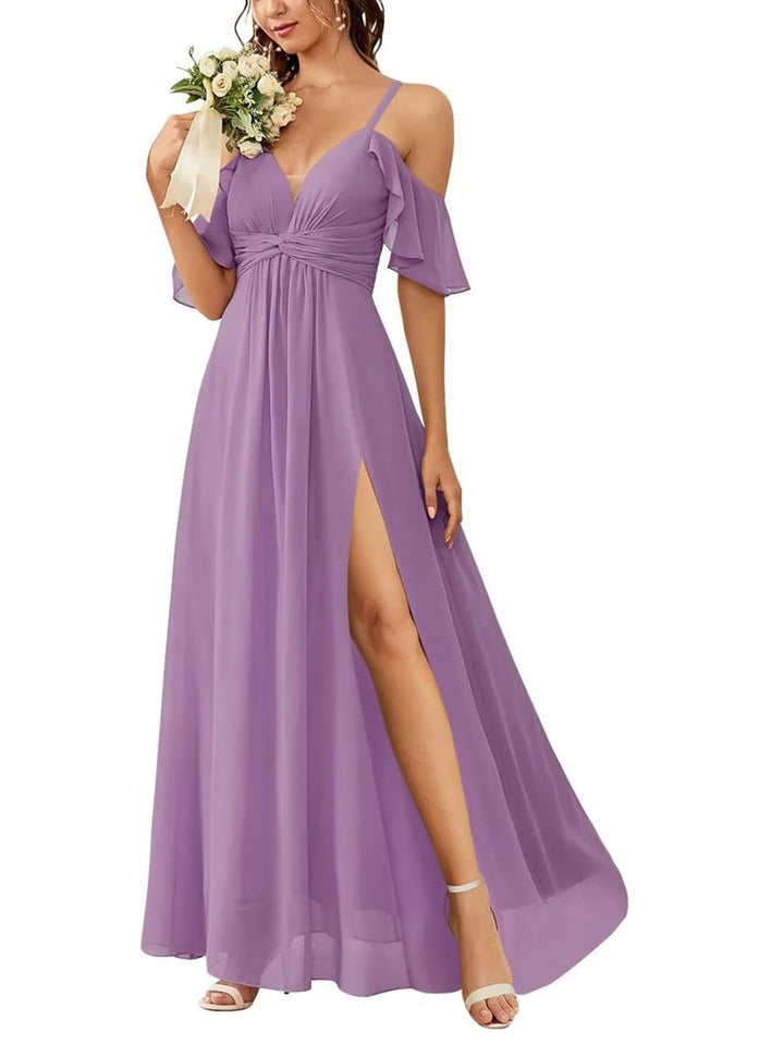 A-Line/Princess Off-the-Shoulder Floor-Length Bridesmaid Dresses with Pockets