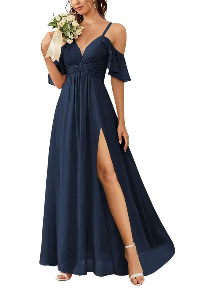 A-Line/Princess Off-the-Shoulder Floor-Length Bridesmaid Dresses with Pockets
