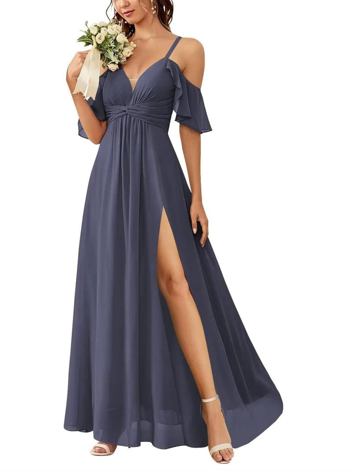 A-Line/Princess Off-the-Shoulder Floor-Length Bridesmaid Dresses with Pockets