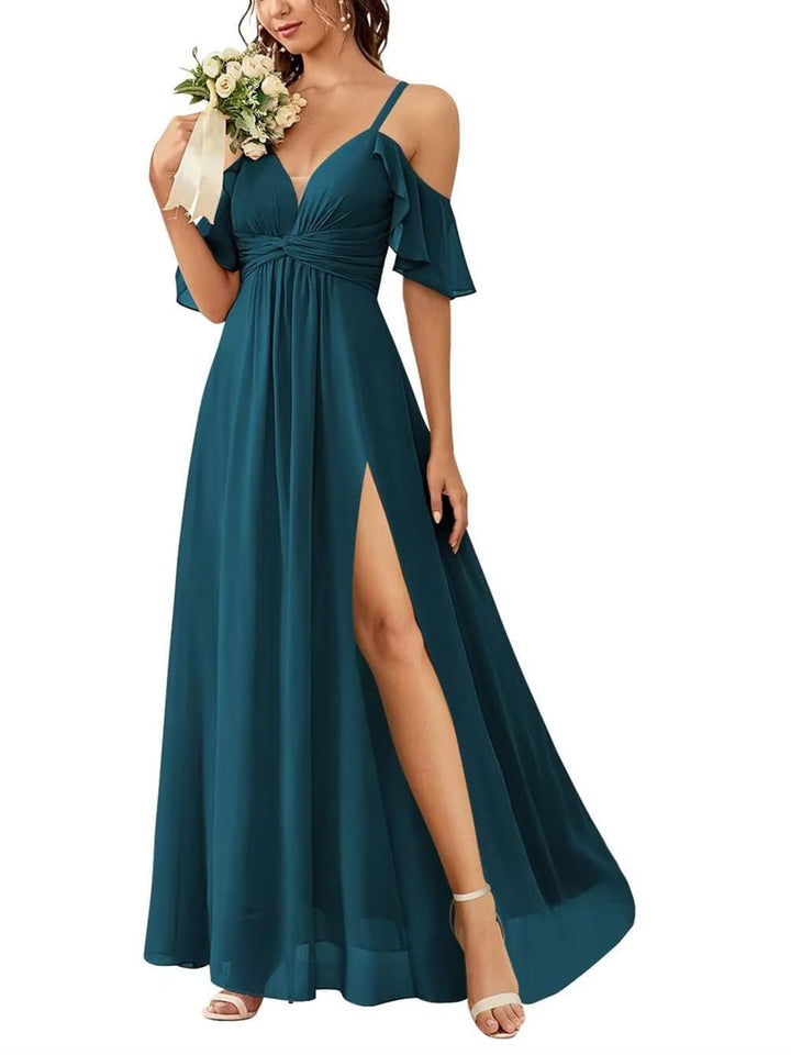A-Line/Princess Off-the-Shoulder Floor-Length Bridesmaid Dresses with Pockets