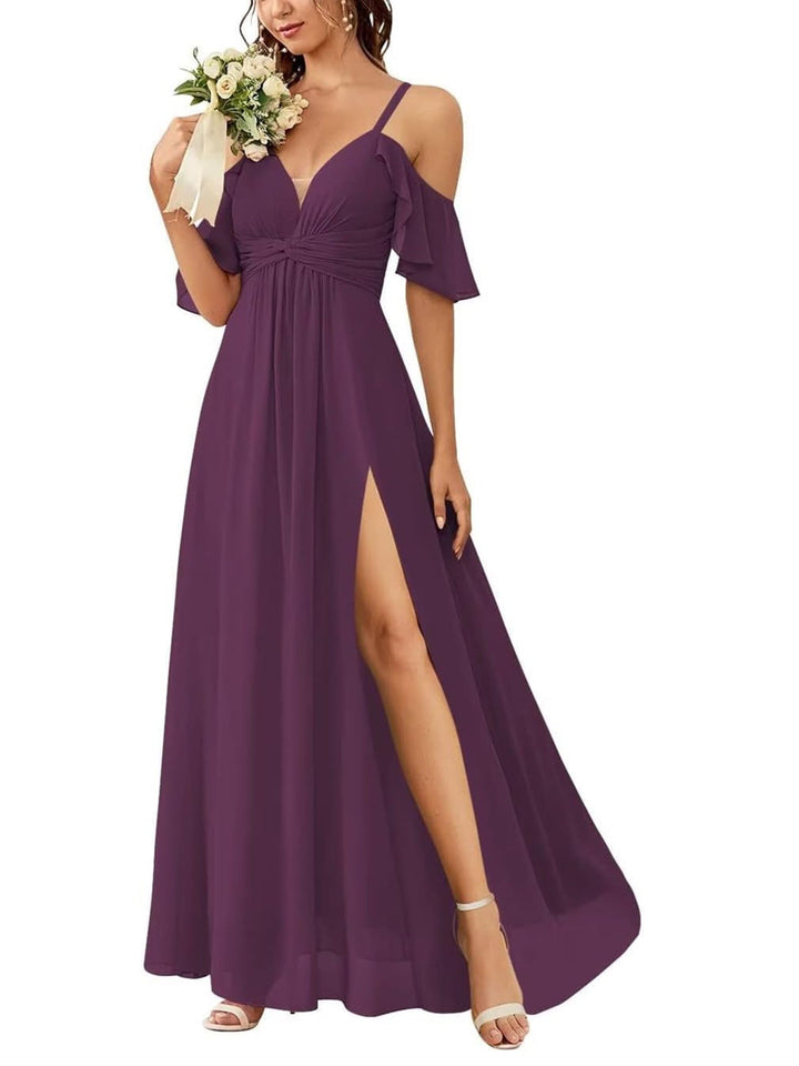 A-Line/Princess Off-the-Shoulder Floor-Length Bridesmaid Dresses with Pockets