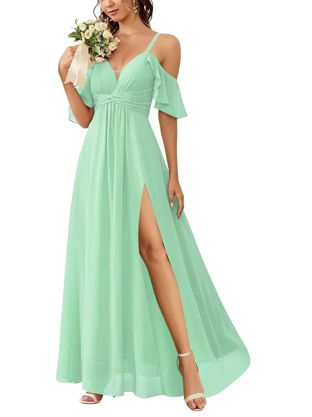 A-Line/Princess Off-the-Shoulder Floor-Length Bridesmaid Dresses with Pockets