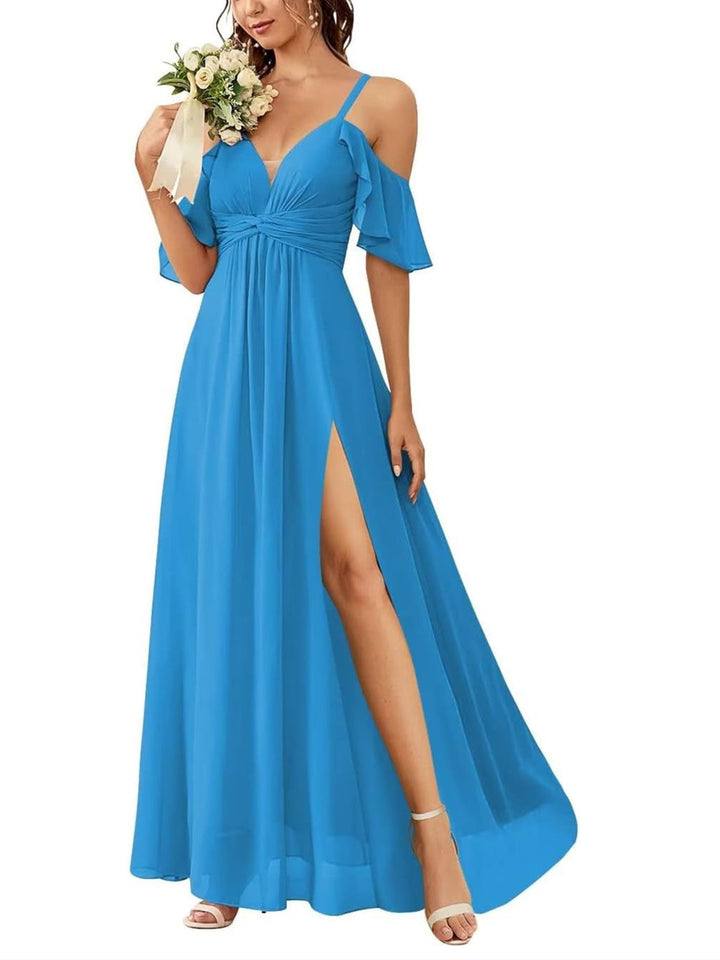 A-Line/Princess Off-the-Shoulder Floor-Length Bridesmaid Dresses with Pockets
