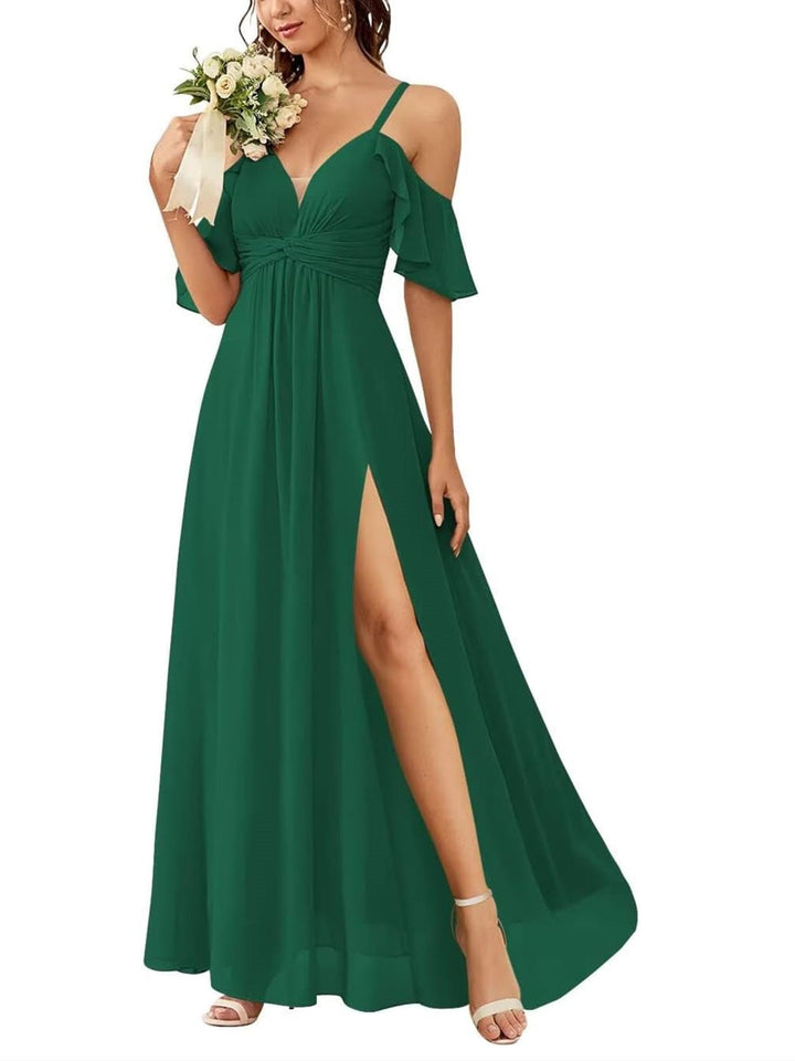 A-Line/Princess Off-the-Shoulder Floor-Length Bridesmaid Dresses with Pockets