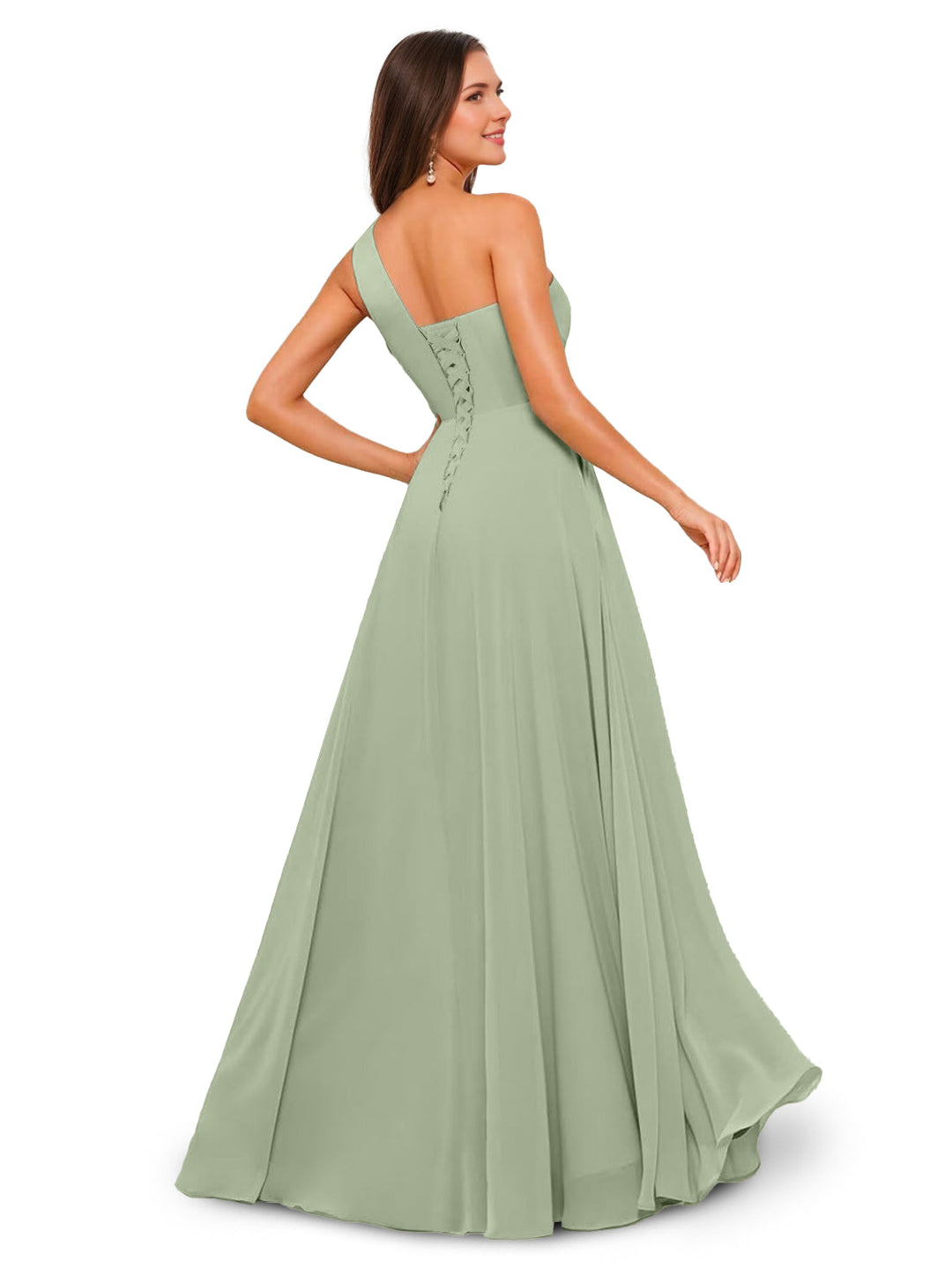 A-Line/Princess One-Shoulder Sleeveless Floor-Length Bridesmaid Dress with Split Side